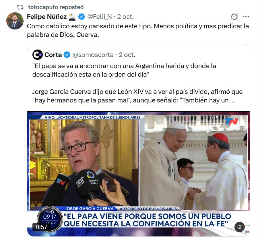 El mensaje del asesor económico, Felipe Núñez, contra García Cuerva que fue compartido por el ministro de Economía, Luis Caputo