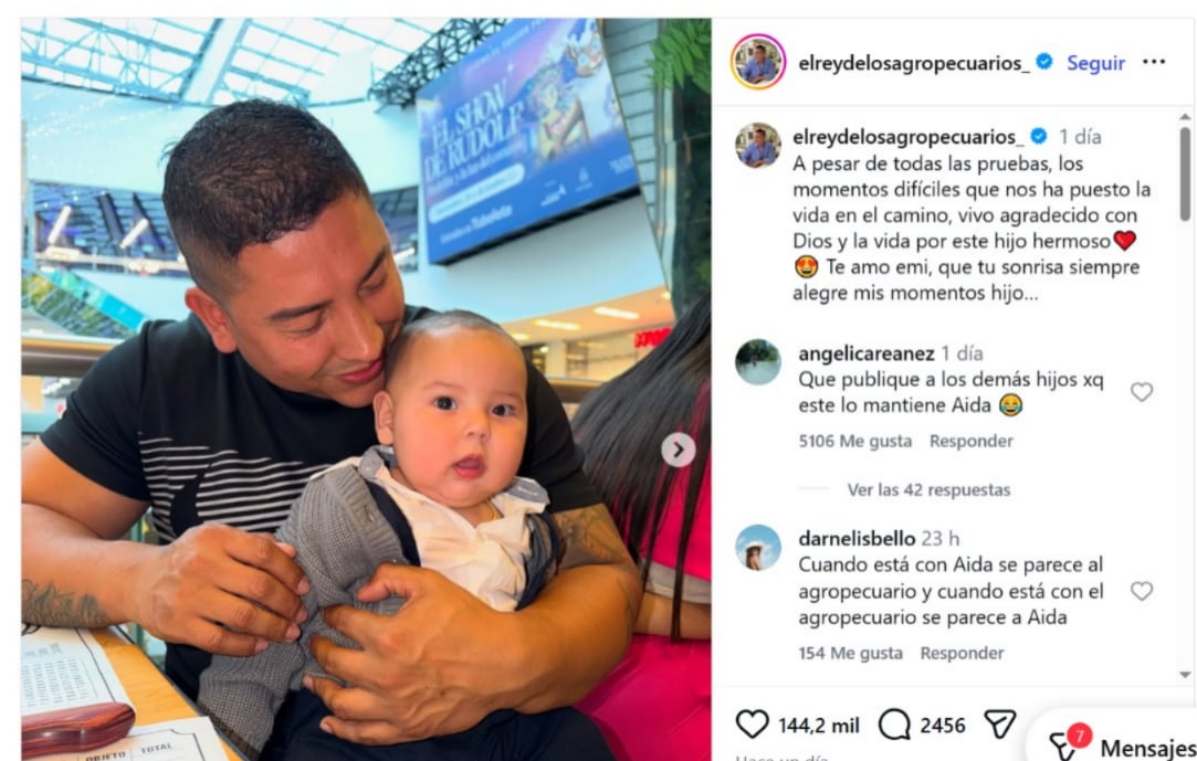 Juan David Tejada, conocido como ‘El agropecuario’, compartió en redes varias fotos junto a su hijo Emiliano, generando elogios por el parecido entre ambos - crédito @elreydelosagropecuarios_/ Instagram