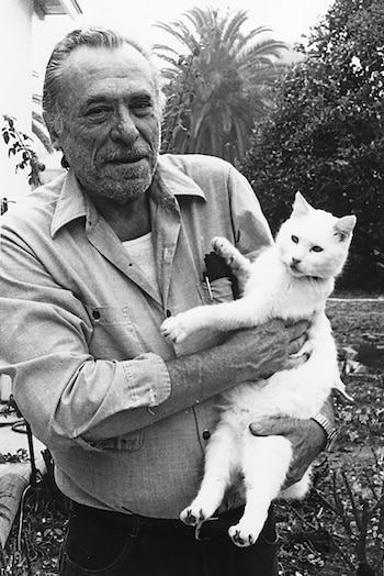 El escritor y poeta Charles Bukowski con uno de sus gatos