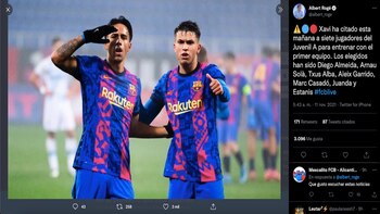 Juveniles convocados por Xavi provenientes de La Masía para entrenar con el primer equipo culé / (Twitter: @albert_roge)