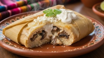 Tamal de champiñones con queso: