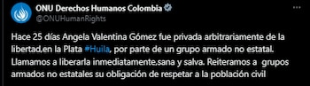ONU exigió la liberación de la mujer de 27 años secuestrada - crédito @ONUHumanRights