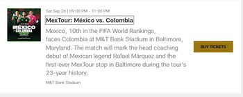 El equipo de la NFL de fútbol americano confirmó a través de su página el horario del juego entre "Cafeteros" y la "Tri"-crédito Baltimore Ravens