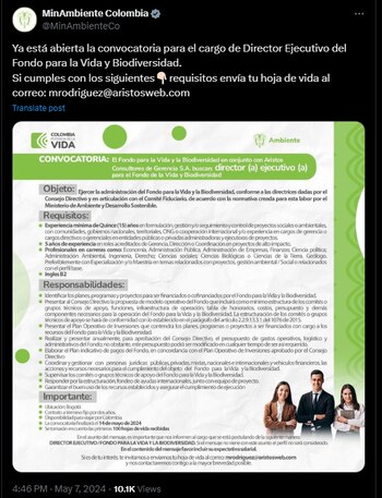 Convocatoria Ministerio de Ambiente para