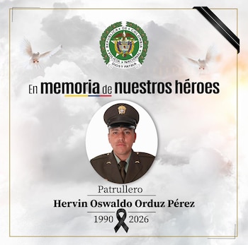 Los dos hombres acusados por el homicidio del patrullero Hervin Oswaldo Orduz Pérez se entregaron ante la Fiscalía de Málaga, Santander - crédito Policía