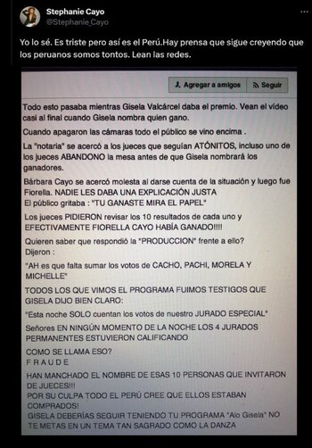 Fiorella Cayo se mostró fastidiada