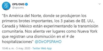 twit OMS (Foto: Twitter@opsoms)