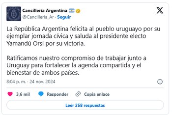 Mensaje del gobierno argentino al