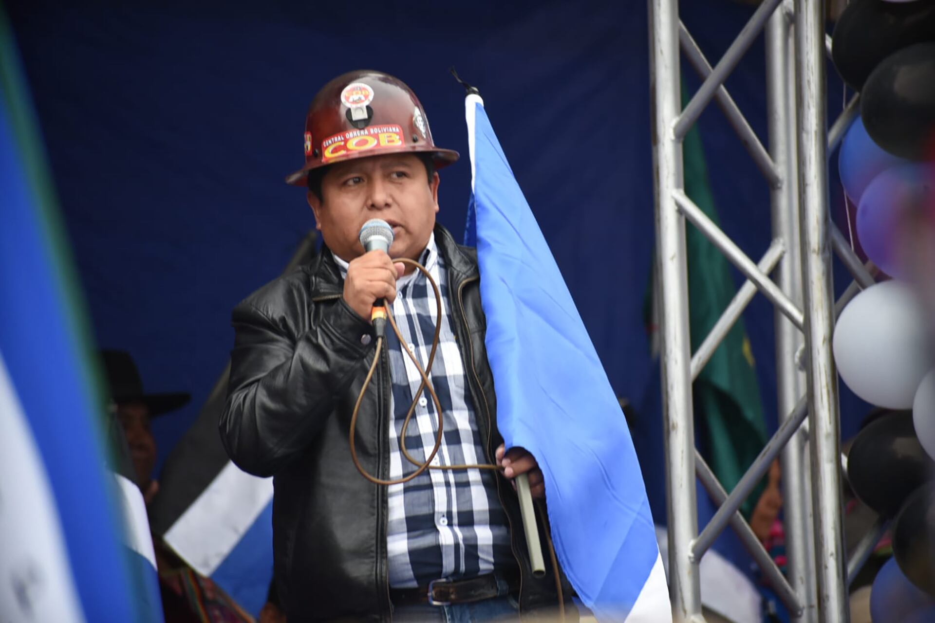 Juan Carlos Huarachi, dirigente de la Central Obrera Bolivia, en un mitin del Movimiento Al Socialismo (La Voz de Tarija)