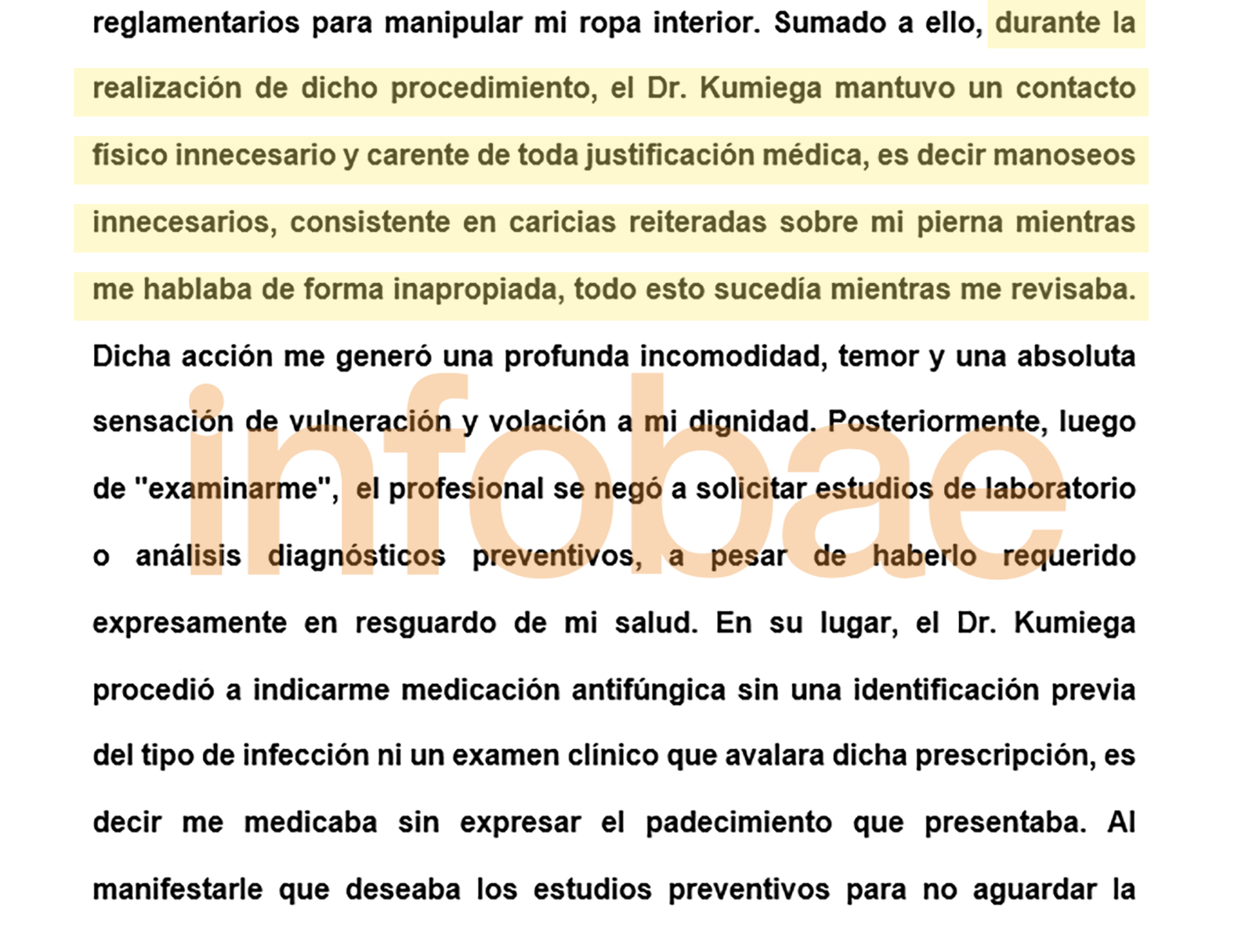 Una de las denunciantes sostuvo que, mientras la revisaba, el ginecólogo le realizó “caricias reiteradas