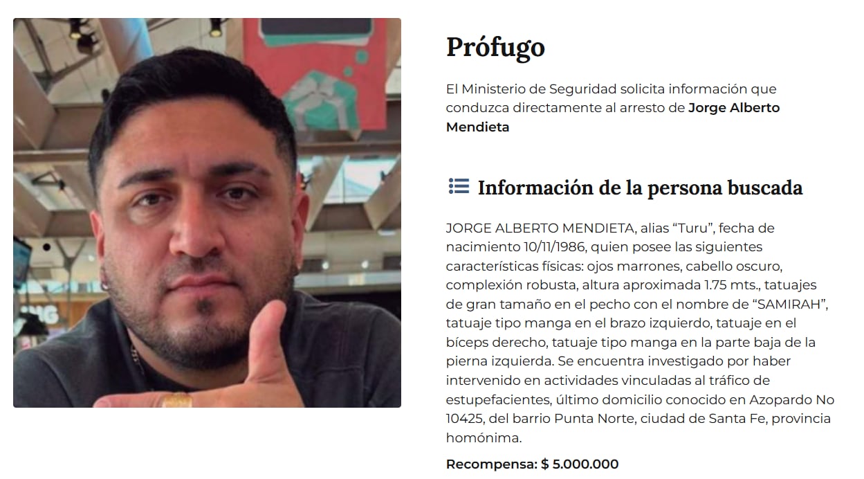 Detuvieron en Santa Fe a Jorge Alberto “Turu” Mendieta