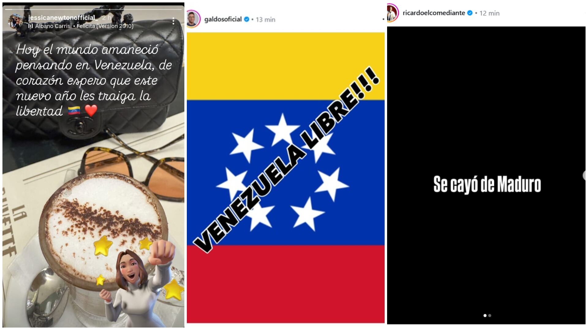Jessica Newton, Carlos Galdós y Ricardo Mendoza felcies por Venezuela. Infobae Perú