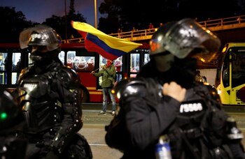 Un manifestante ondea una bandera
