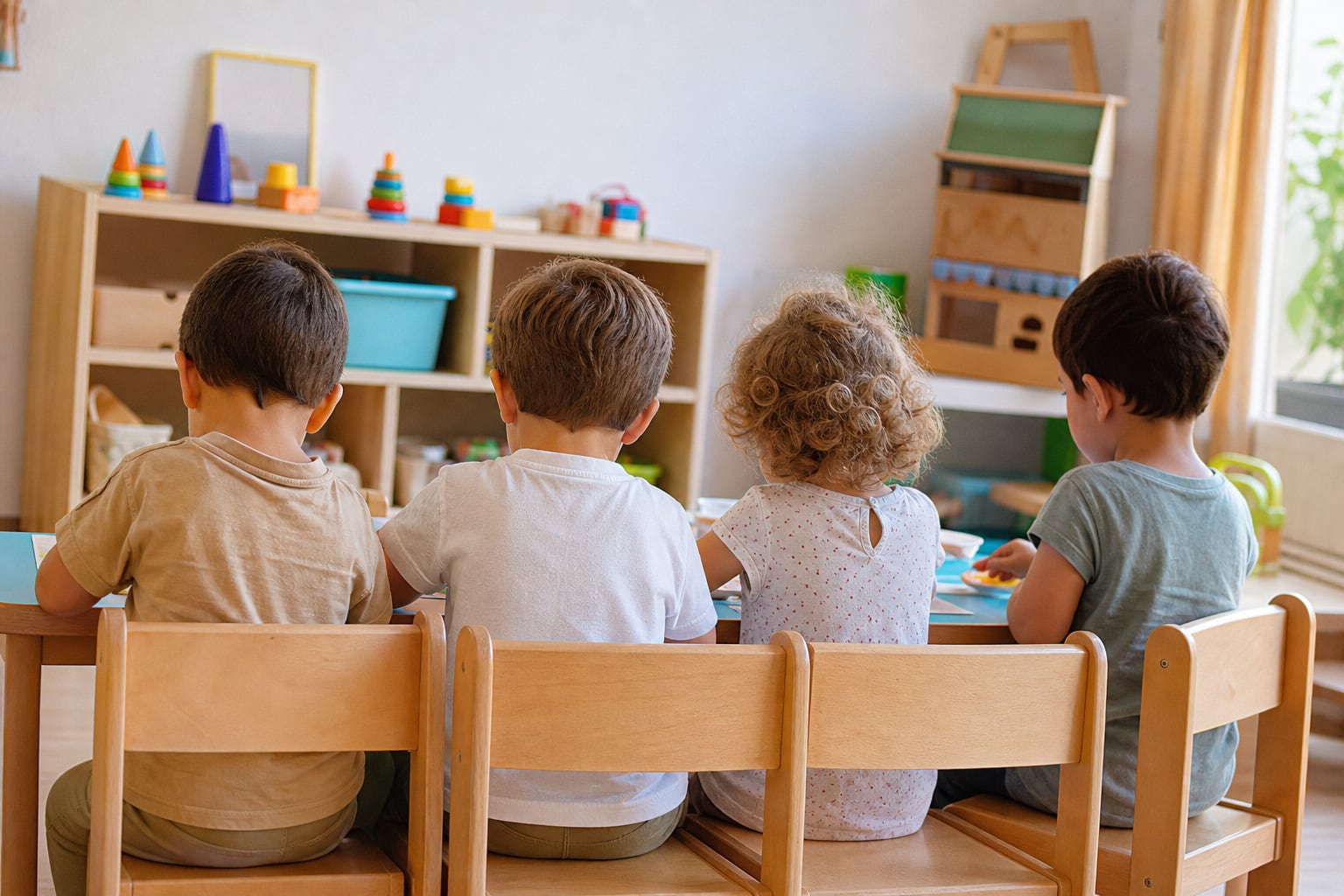 Cuatro niños llevan a cabo actividades en una guardería. (Imagen Ilustrativa Infobae)