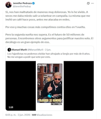 Jennifer Pedraza cuestionó a Levy Rincón tras recordar las burlas que recibió Sergio Fajardo durante la campaña presidencial - crédito @JeniferPedraz/X