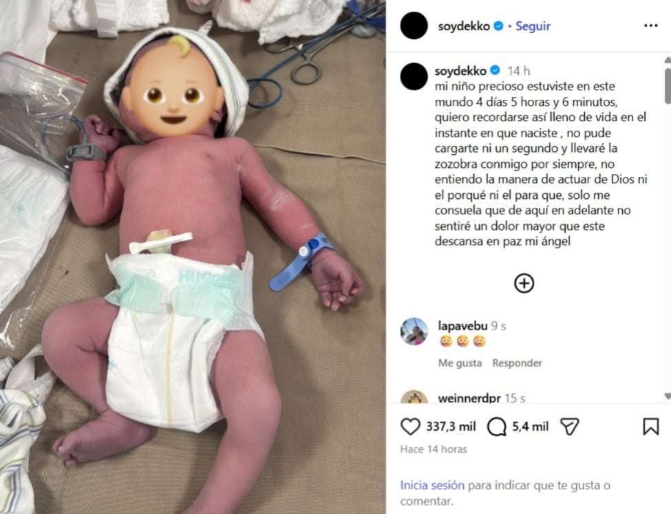El emotivo mensajeque Dekko le dedicó a su bebé tras fallecer después de cuatro días de nacido - crédito @soydekko/IG