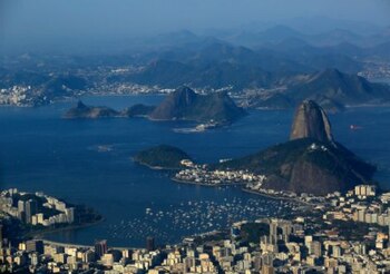 Boats sit in Guanabara Bay