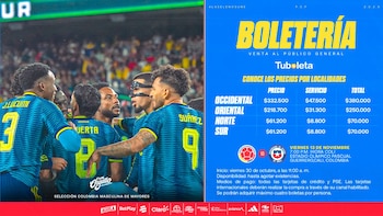 La venta general de entradas para el partido entre la Selección Colombia y Chile inicia este viernes 30 de octubre a las 11:00 a. m.-crédito Federación Colombiana de Fútbol