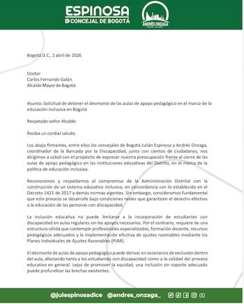 Los fiirmantes alertan posibles escenarios de exclusión si se eliminan estos espacios pedagógicos - crédito @JulEspinosaDice/X
