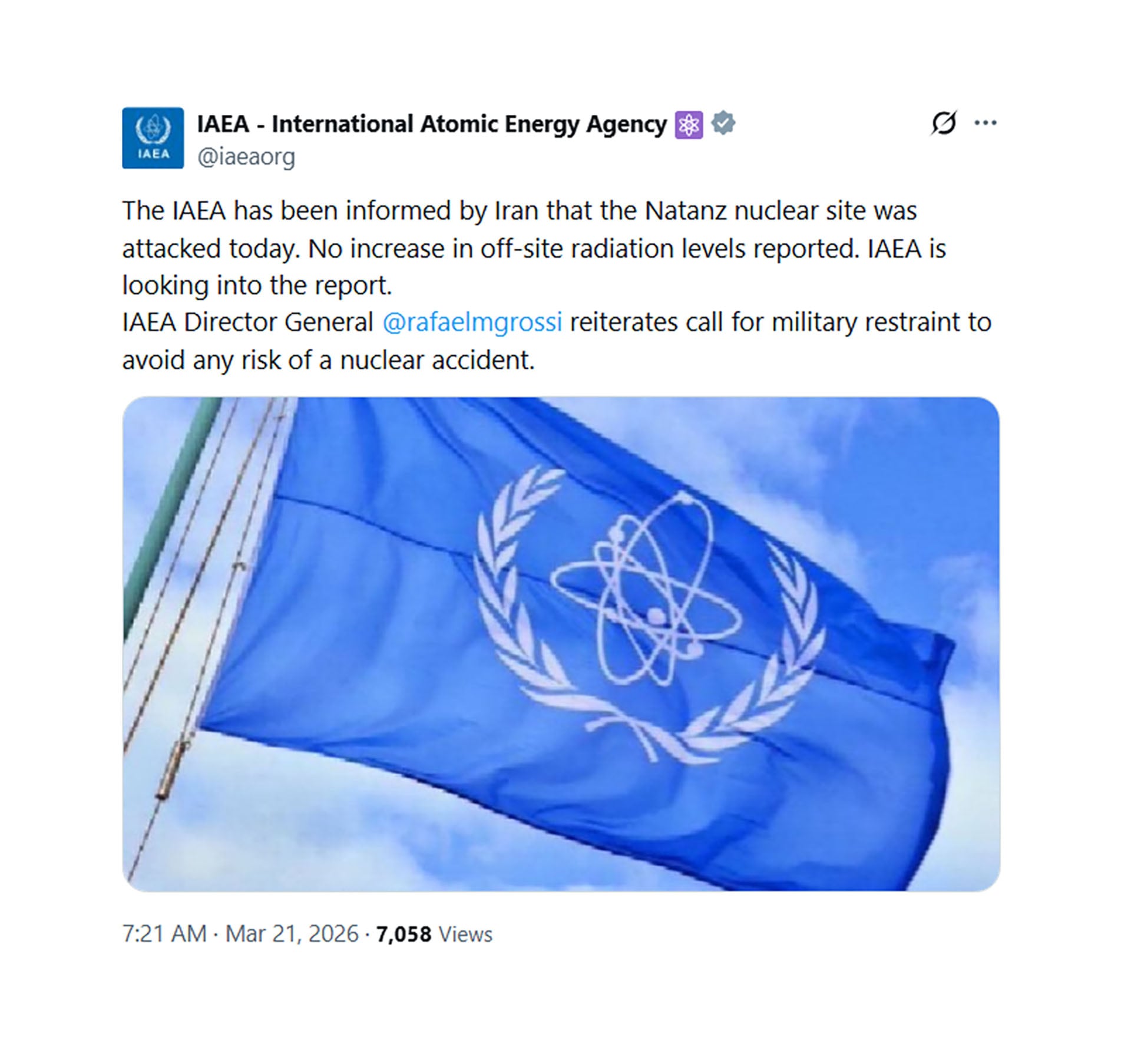 El mensaje del OIEA en X