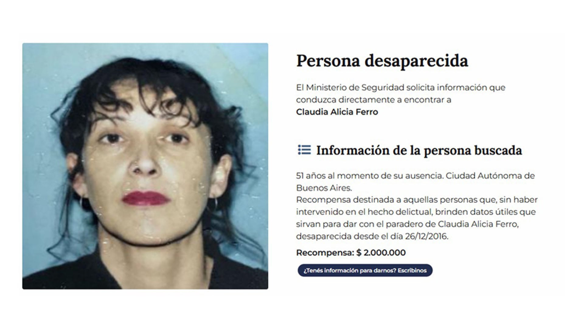 $2 millones de recompensa: la notificación del Ministerio de Seguridad de la Nación