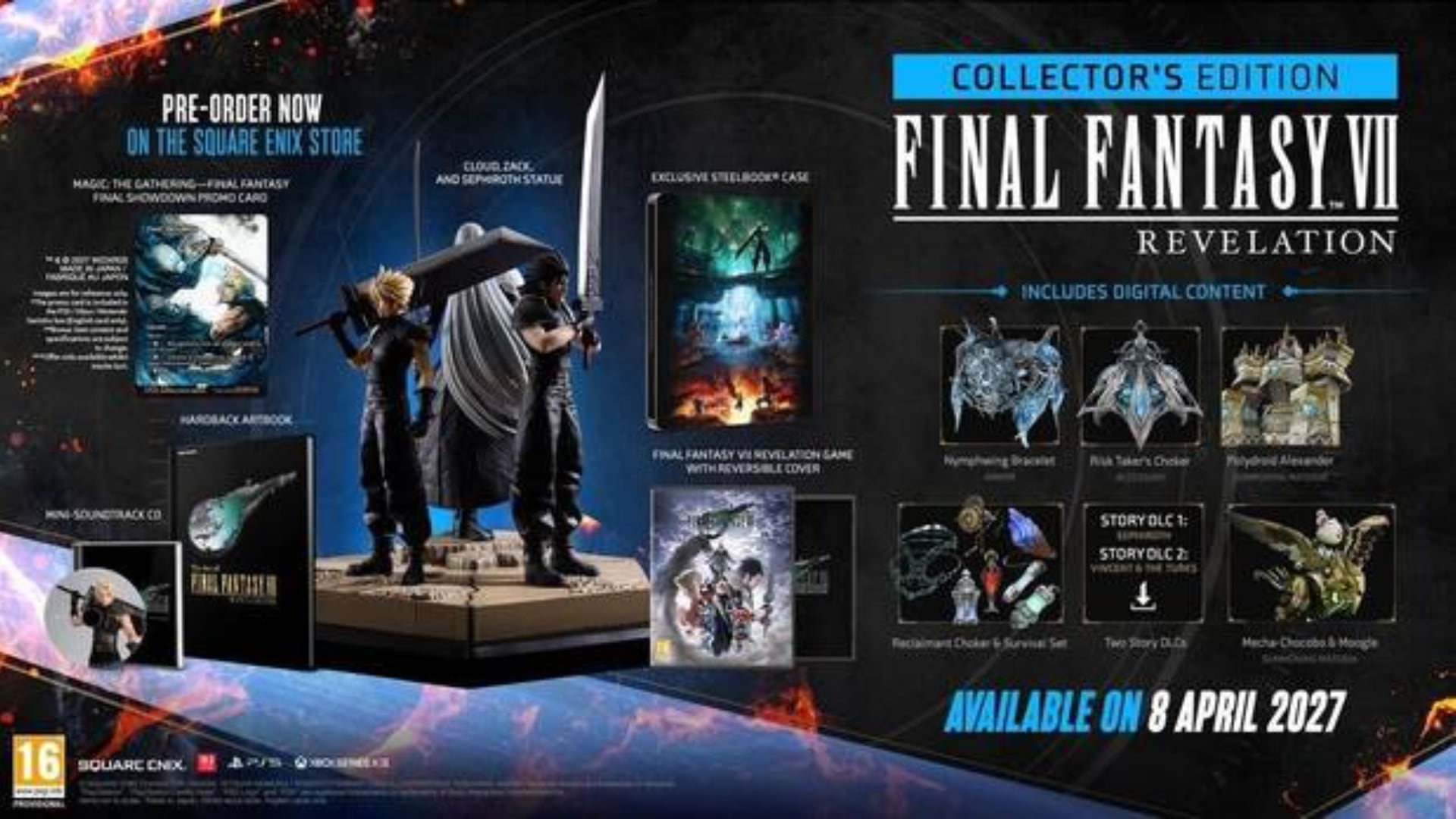 La edición coleccionista, valuada en 390 euros en Europa, incluye una figura de Cloud, Zack y Sephiroth. (Square Enix)