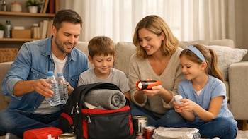 Familia prepara mochila de emergencia: Suministros esenciales para la seguridad del hogar - VisualesIA ScribNews