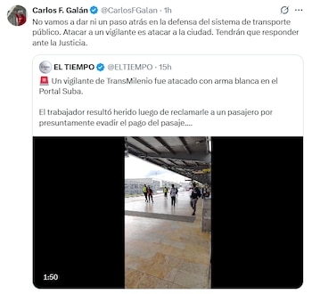 El alcalde Mayor de Bogotá, Carlos Fernando Galán, pidió que los agresores respondan ante la ley - crédito @CarlosFGalan / X