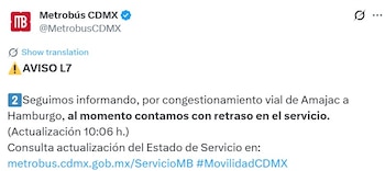 Avance en tiempo real de las diversas líneas de la red de transporte público capitalino.