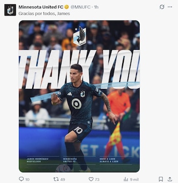 Así despidió Minnesota United a James Rodríguez de forma oficial - crédito @MNUFC/X