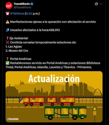 Actualización de Transmilenio - crédito @TransMilenio / X