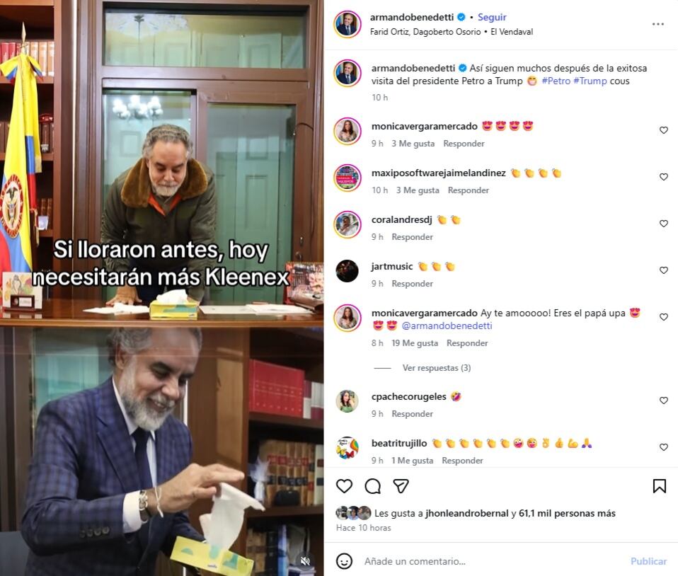 Benedetti compartió el video en su perfil de Instagram el martes 3 de febrero de 2026 - crédito @armandobenedetti/IG