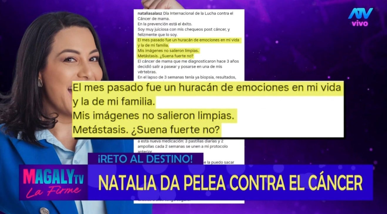 Magaly Medina sobre Natalia Salas: “Nos ha vuelto a asustar, pero sabemos que vencerá otra vez al cáncer”. Infobae Perú / Captura TV - Magaly TV La Firme