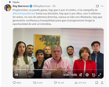 Barreras destacó la importancia de captar el 12% del electorado de centro y alternativos, estimado en cerca de tres millones de votos - crédito Roy Barreras/X