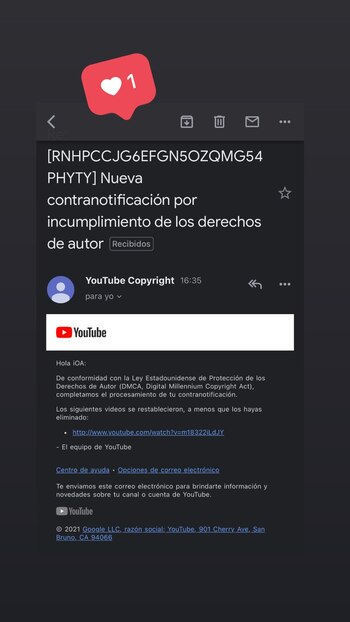 Comunicado de Youtube del canal