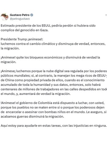 Trino de Petro desmintiendo que