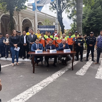Sendero de cemento flanqueado por muros de nichos con arreglos florales, un automóvil verde estacionado y una persona que camina al fondo