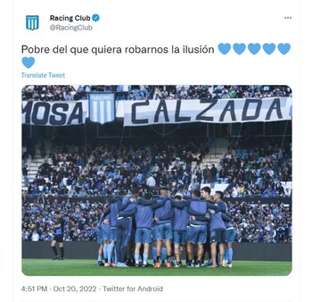 El "mensaje-indirecta" de Racing a