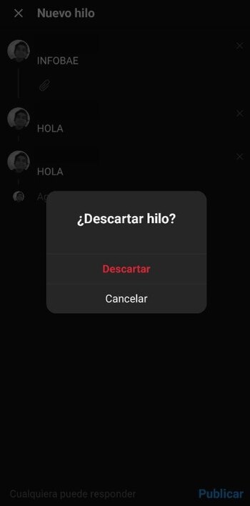 Threads no permite guardar borradores