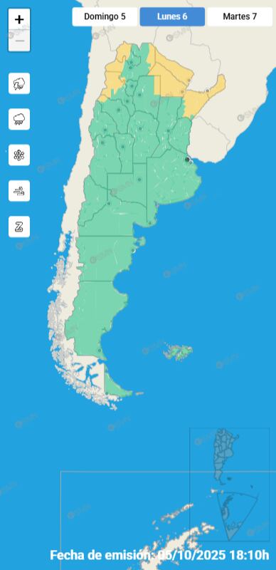 El SMN mantiene alertas amarillas en varias provincias del norte argentino por lluvias y tormentas, mientras en el centro del país domina la estabilidad