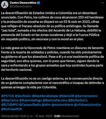 Pronunciamiento del Centro Democrático sobre