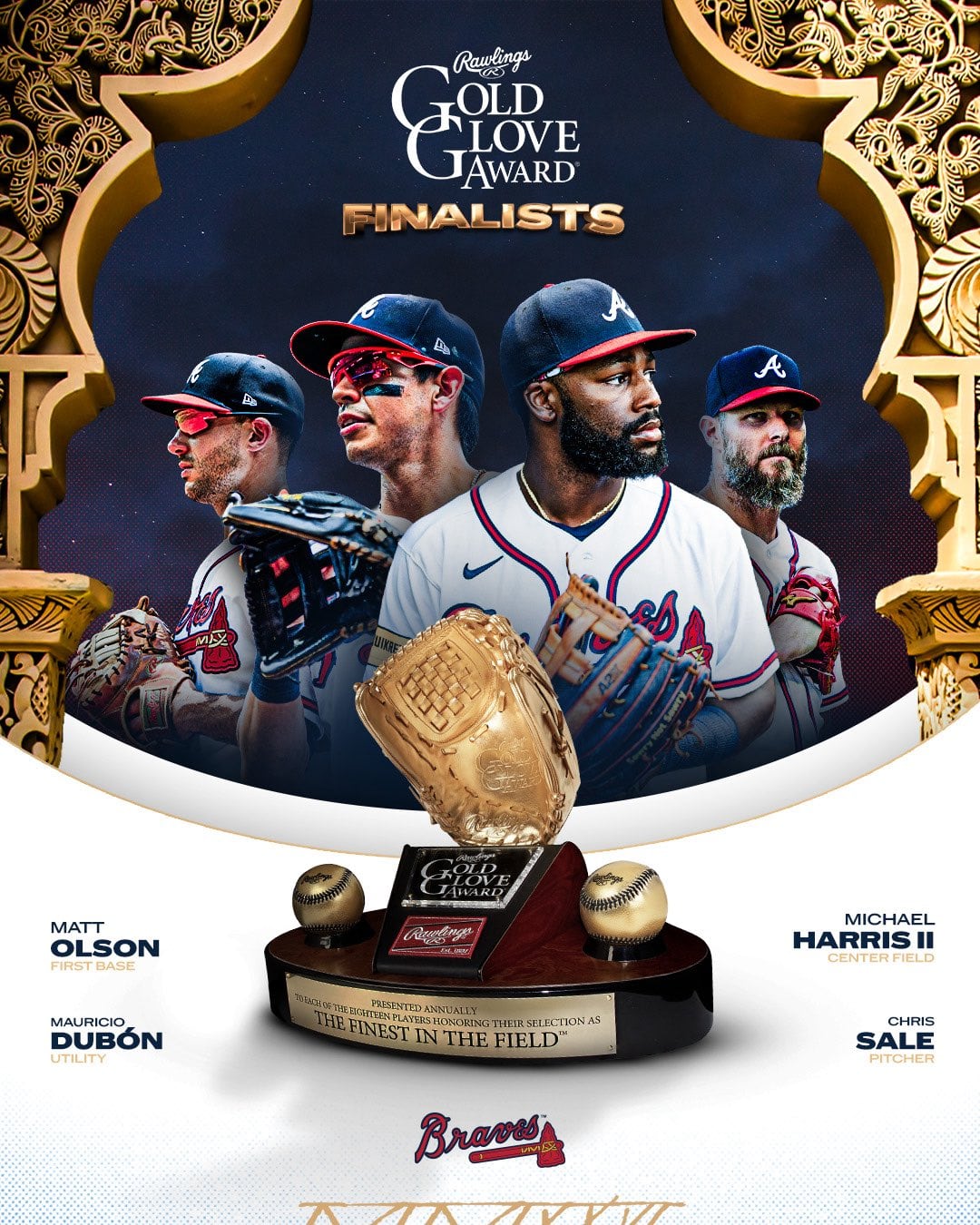 La solvencia del atleta catracho en el campocorto y el jardín izquierdo lo impulsó entre los tres finalistas de la Liga Nacional que disputarán el valioso premio otorgado por las Mayores. (Cortesía: Atlanta Braves)