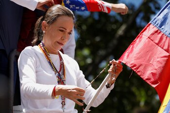 Venezuelan opposition leader Maria Corina Machado attends a protest against election results that awarded Venezuela's President Nicolas Maduro with a third term, in Caracas, Venezuela, August 3, 2024. REUTERS/Leonardo Fernandez Viloria