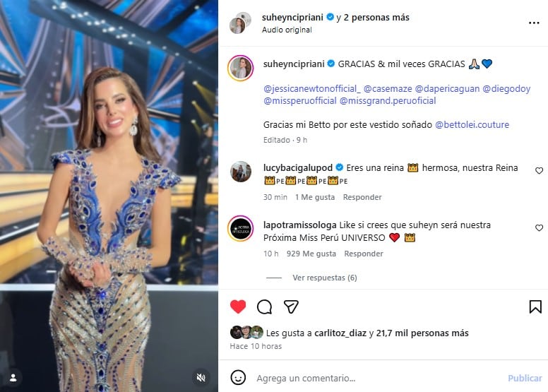 Suheyn Cipriani expresa su profunda gratitud por el apoyo masivo recibido tras su participación en la final del MGI All Stars, destacando el cariño inesperado del público.