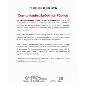 El hospital implementó protocolos de monitoreo y gestión de capacidad para restablecer la atención en el menor tiempo posible - crédito Hospital Internacional de Colombia (HIC)