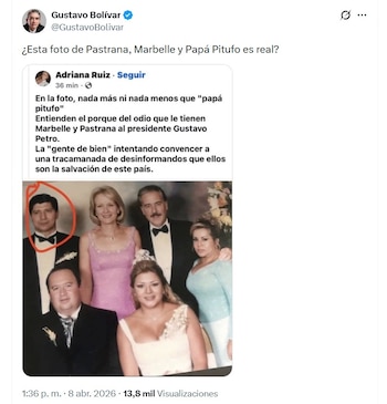 La publicación de Gustavo Bolívar llevó nuevamente a discusión una imagen antigua que circula desde hace meses - crédito @GustavoBolivar/X