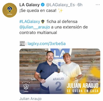 LA Galaxy anunció la renovación de Julián Araujo (Foto: Twitter-@LAGalaxy_Es)