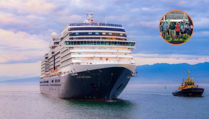 El crucero Nieuw Amsterdam, que navega bajo bandera de los Países Bajos, arribó al puerto de Acajutla con 1.921 turistas a bordo. (Cortesía: Secretaría de Prensa/Alcaldía de Sonsonate)