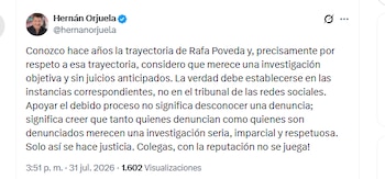 El presentador Hernán Orjuela se pronunció sobre las denuncias de acoso sexual que surgieron en contra de Rafael Poveda - crédito @hernanorjuela/X