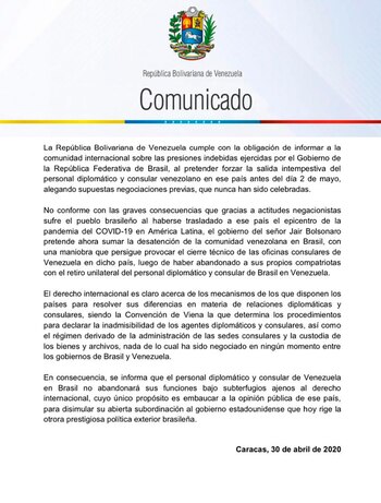 El comunicado emitido por la